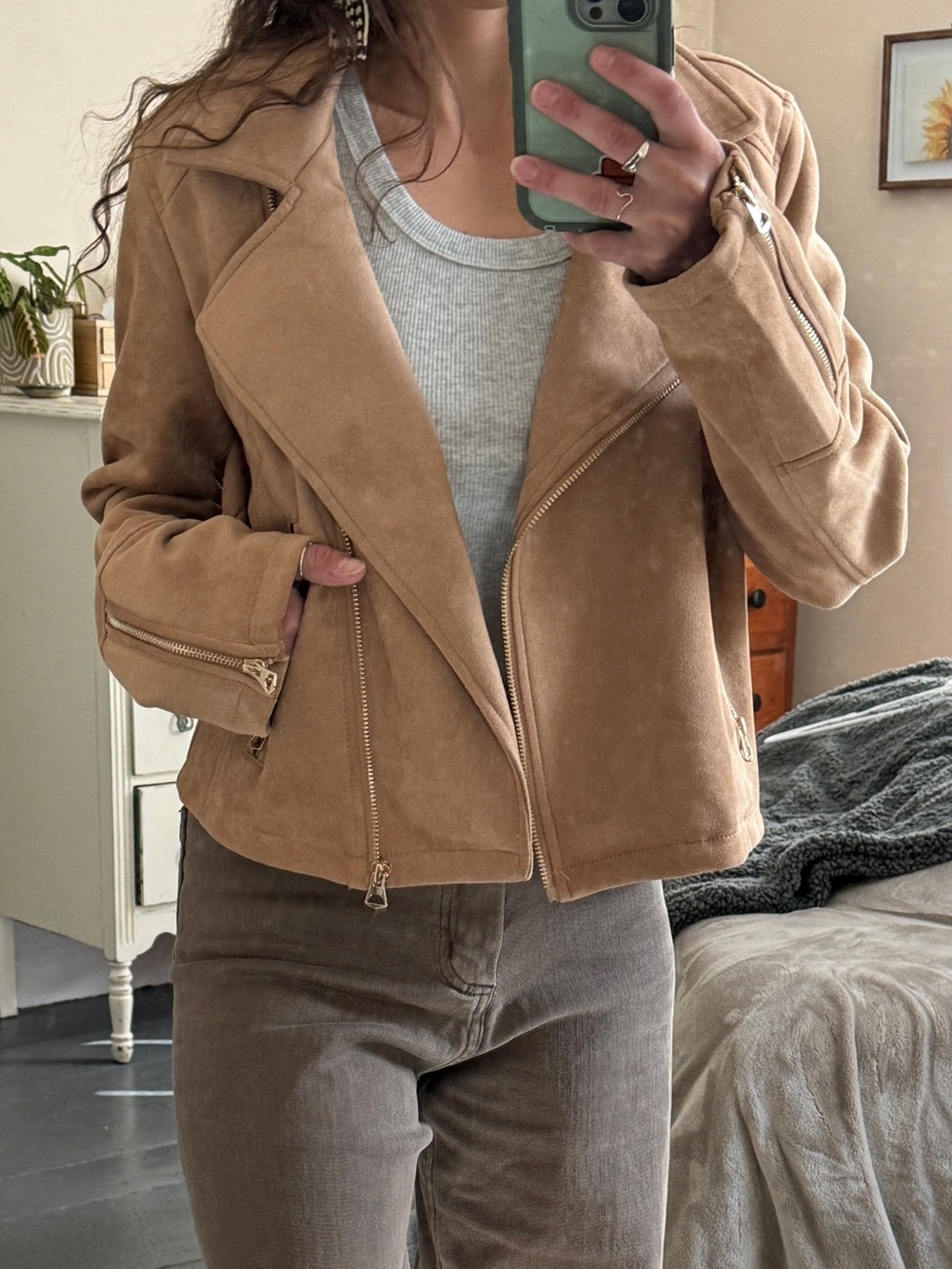 Ashley Graham Brown Suede Moto Jacket - Women's